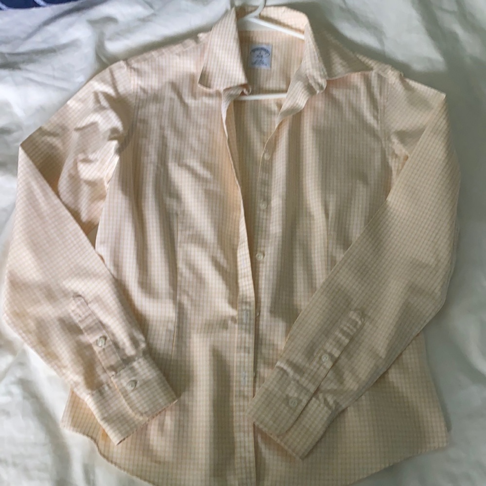 Brooks Brothers Fitted White and Yellow Gingham Shirt